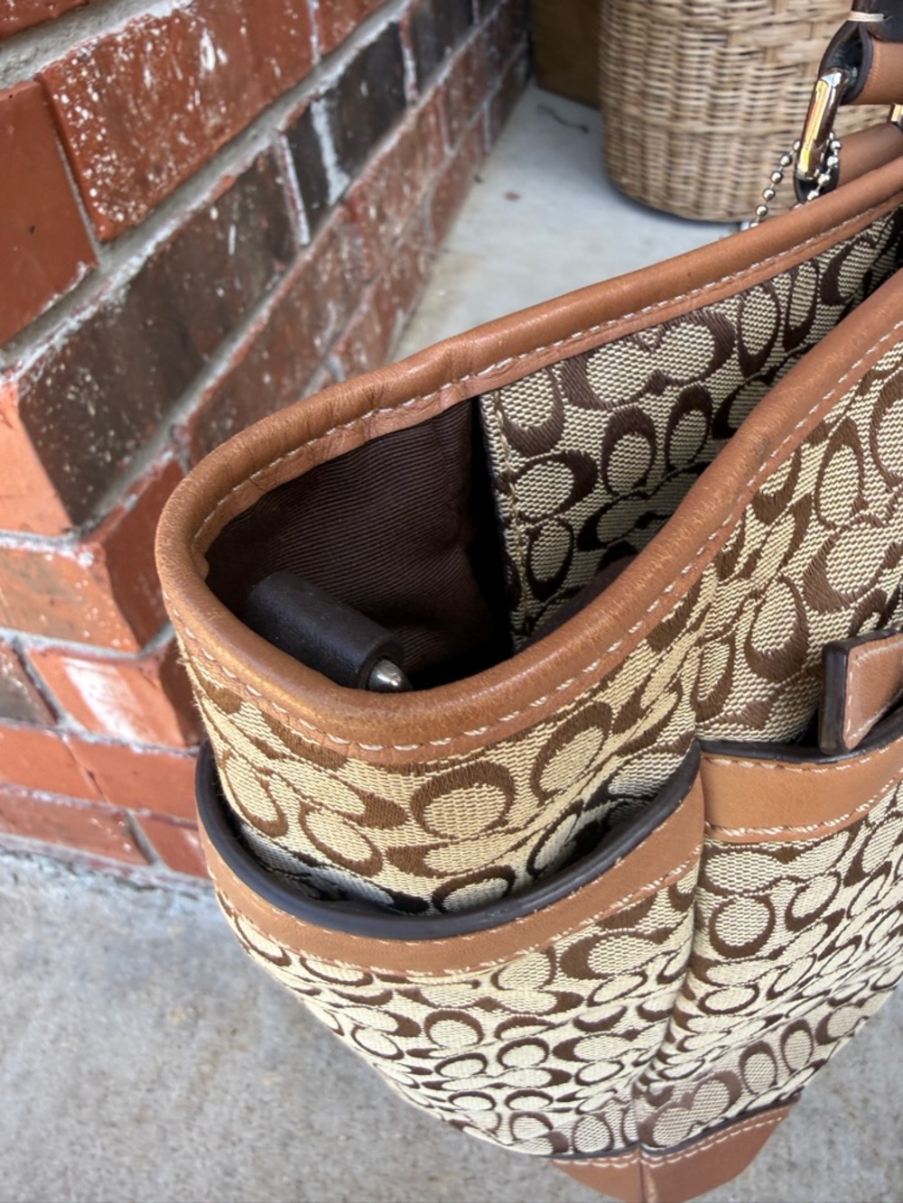 Coach Signature of Print Tote Bag in Tan and Brown - Picture 12 of 13